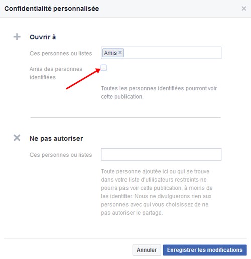 Facebook amis personnes identifiees