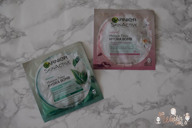 Les masques tissus Hydra Bomb de SkinActive. Merci Garnier pour ces soins