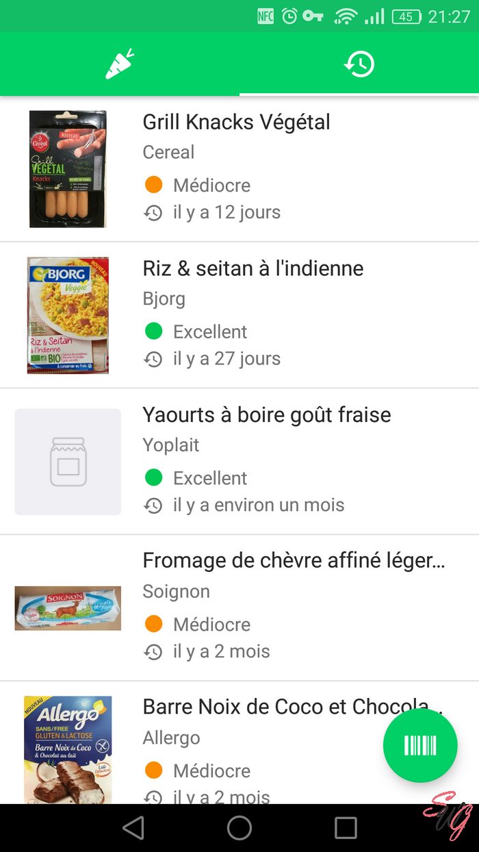 Produits sur l'appli Yuka