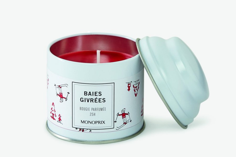 Bougie parfumée aux baies givrées, collection de Noël de chez Monoprix