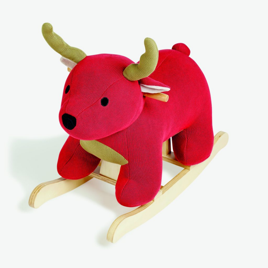 Cerf à bascule rouge, collection de Noël de chez Monoprix